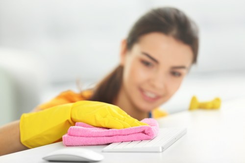 Local carpet cleaner treating stains on a staircase carpet in Richmond
